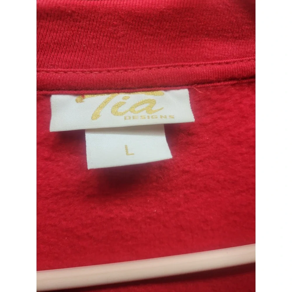 Tia Designs Red Rhinestone Snowman Zip Up Holiday Christmas‎ Sweatshirt Large